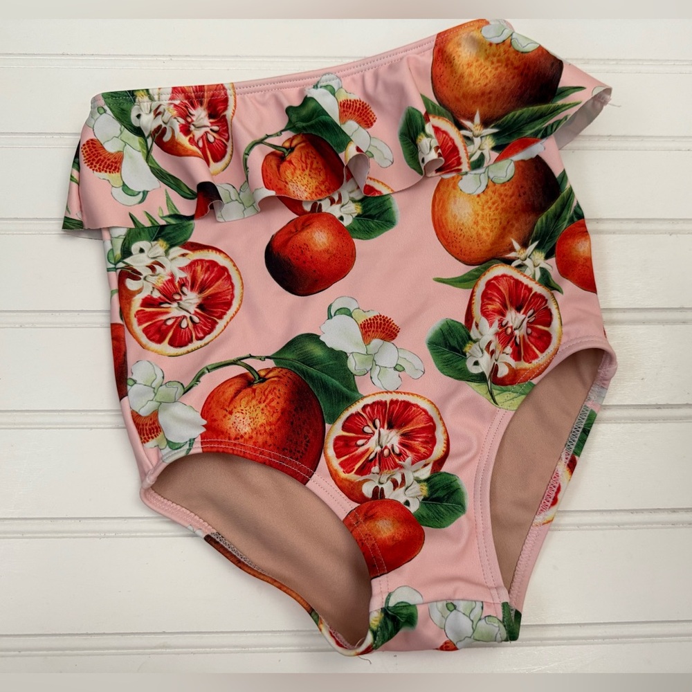Kortni Jeane Pink Citrus Ruffle High-Waist Bikini Bottoms